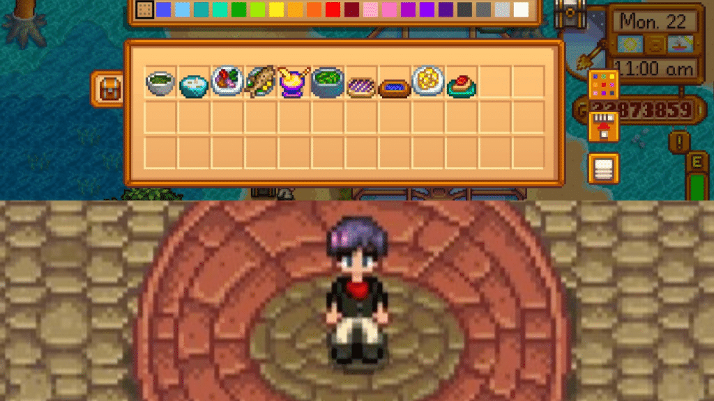 A chest of ten different cooked items with the player wearing a Delicate Bow as an achievement unlockable.