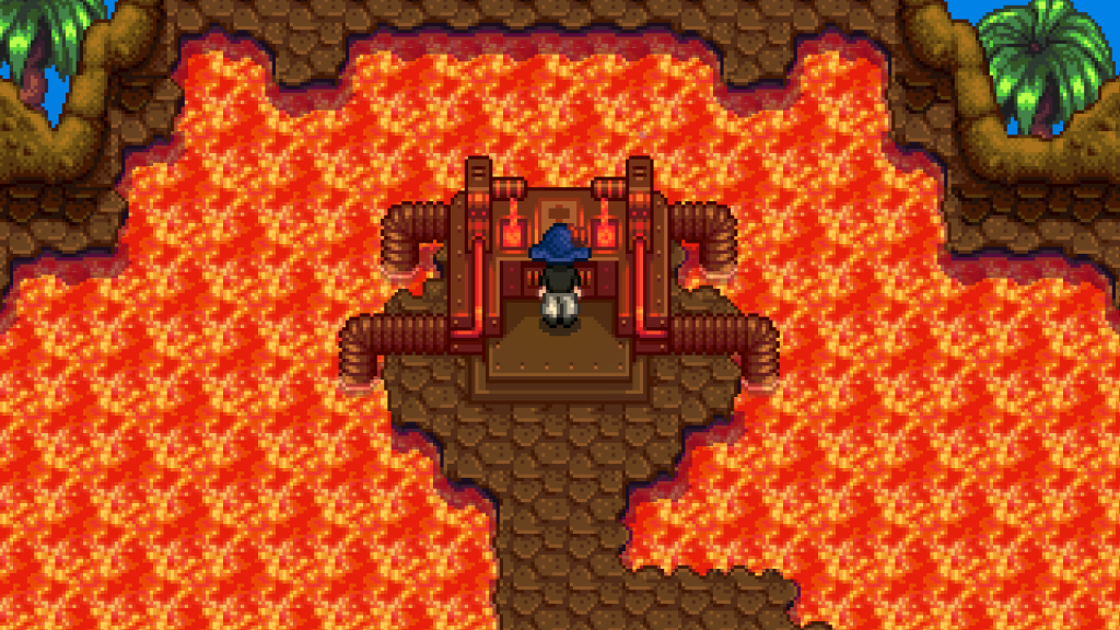 The player standing near the Forge inside the Volcano Caldera for doing ring combinations.