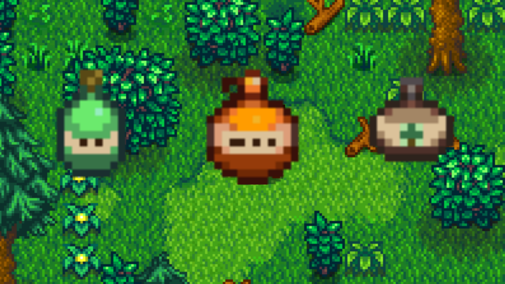 Oak Resin, Pine Tar, and Maple syrup from the Cindersap Forest of Stardew Valley.