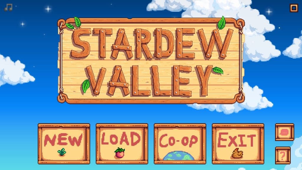 Stardew Valley in its default launch mode (title screen).