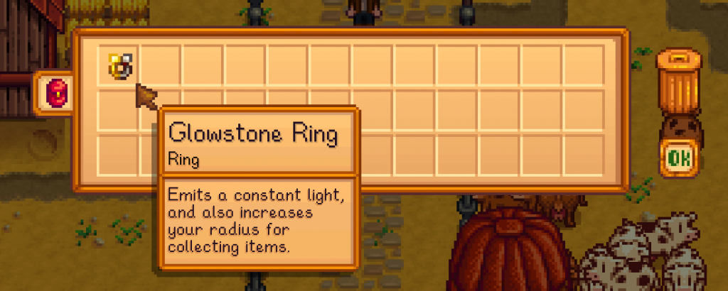 Glowstone Ring on empty slot in inventory