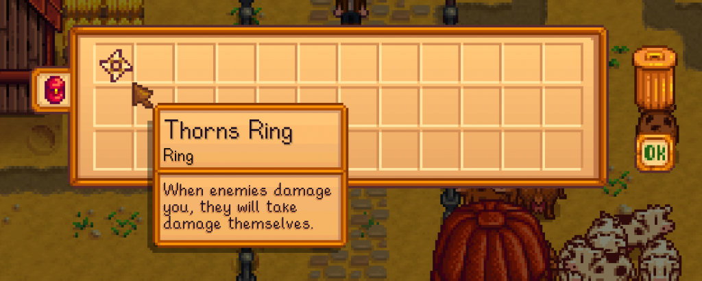 Thorns Ring on empty slot in your inventory.