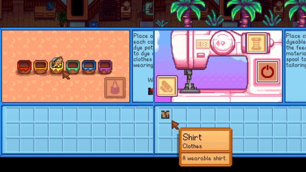 In-game Sewing Machine and Dye Pots mechanic.