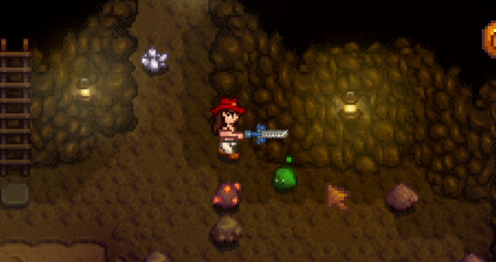 Player wielding yeti tooth in the mines at stardew valley