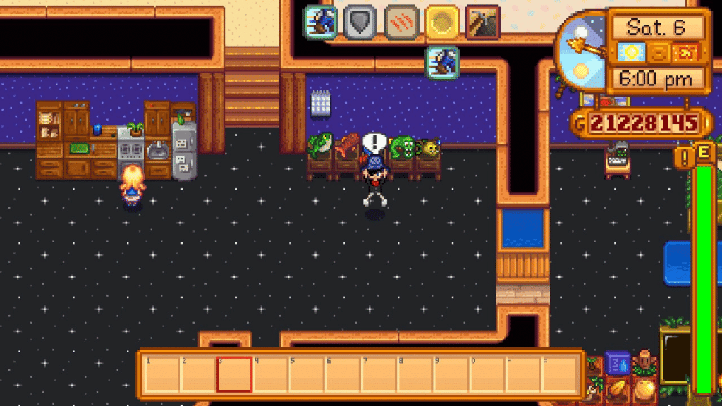 The player near a loot of all Legendary Fishes in Stardew Valley.