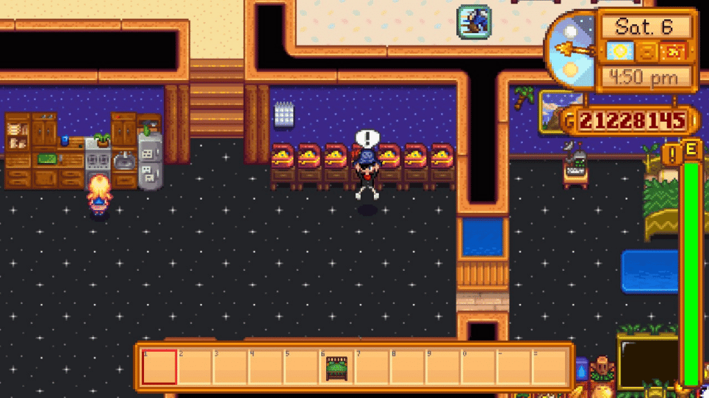 The player near a stash of Treasure Chest in Stardew Valley.