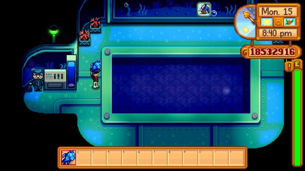 The player holding a Spook Fish at the Fishing Submarine.
