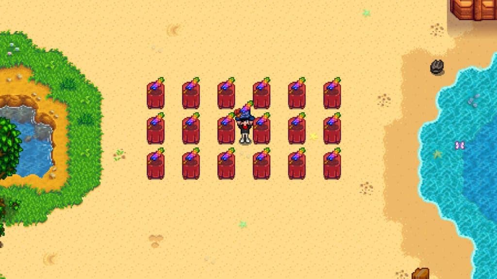 The player holding a Magic Rock Candy - one of the best consumables in Stardew Valley.