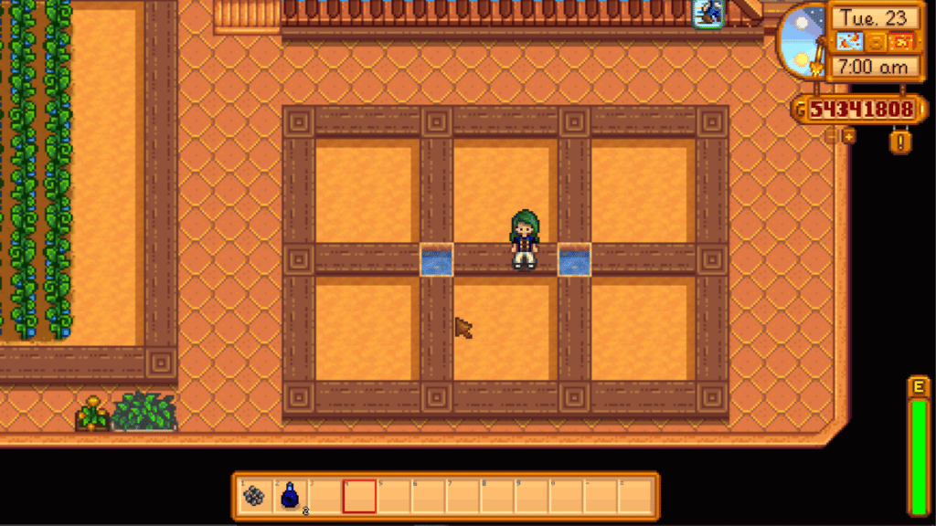 A player in Wren's Expanded Greenhouse in Stardew Valley.