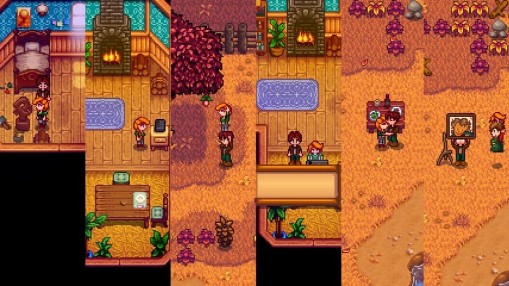 The player with Leah and several other interactions from heart events in Stardew Valley.