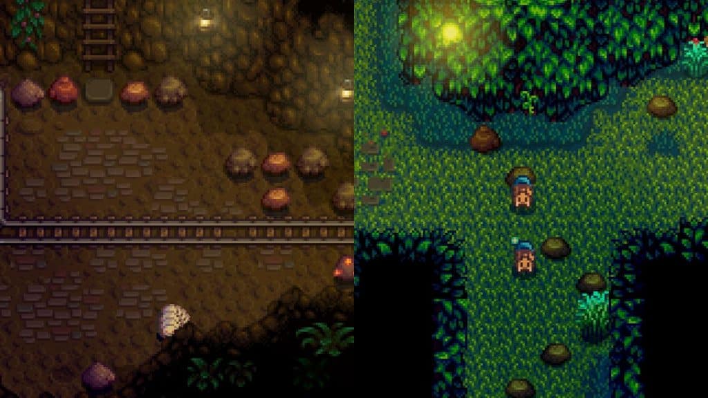 Regular and Dangerous Grubs pupating to become Cave Flies in Stardew Valley.