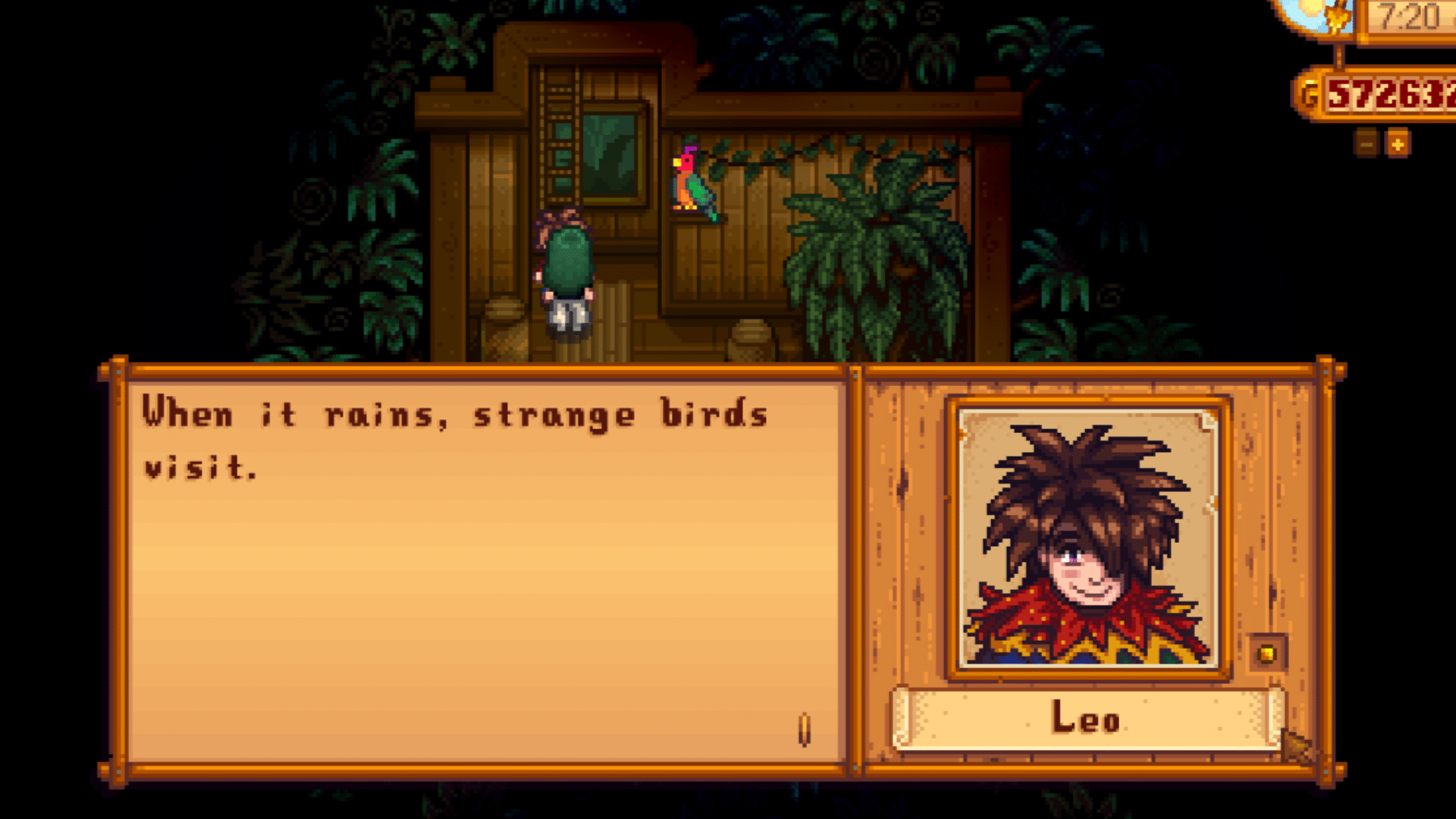 A player conversing with Leo in Stardew Valley.