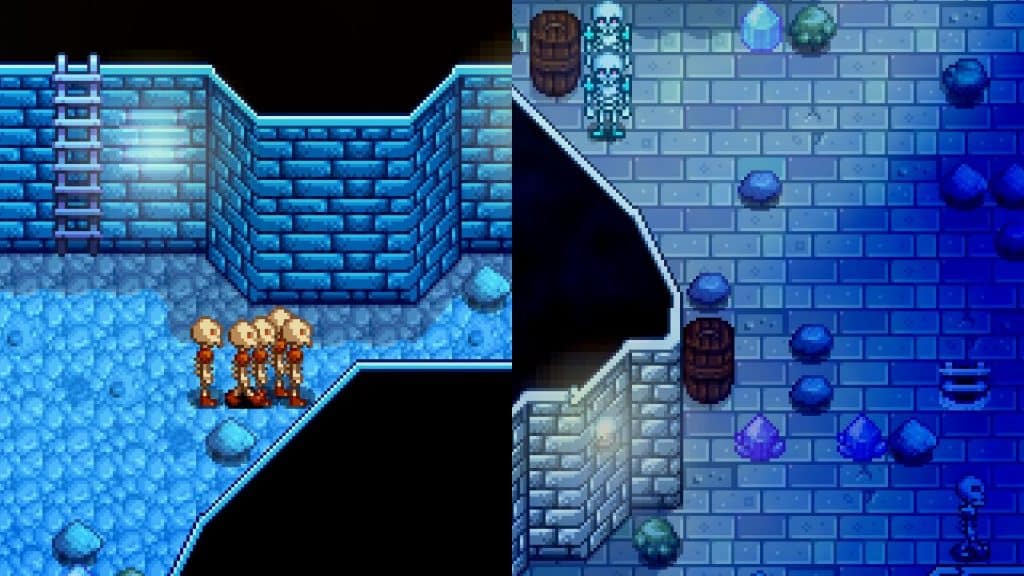 Regular and Dangerous Skeleton charging towards the player at the Mines and Dangerous Mines.