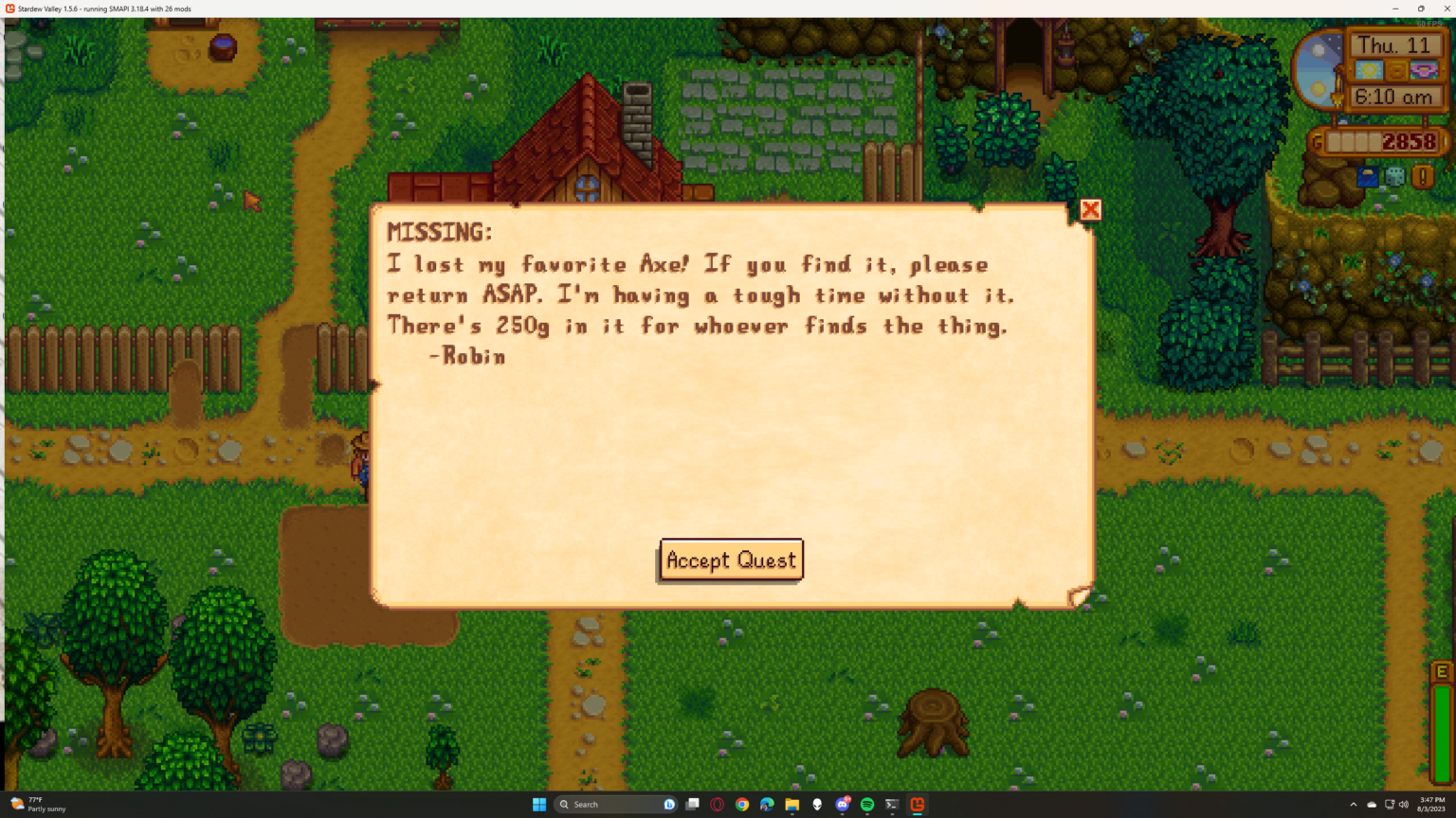 Robin's Lost Axe Quest in Stardew Valley Where and How To Find It