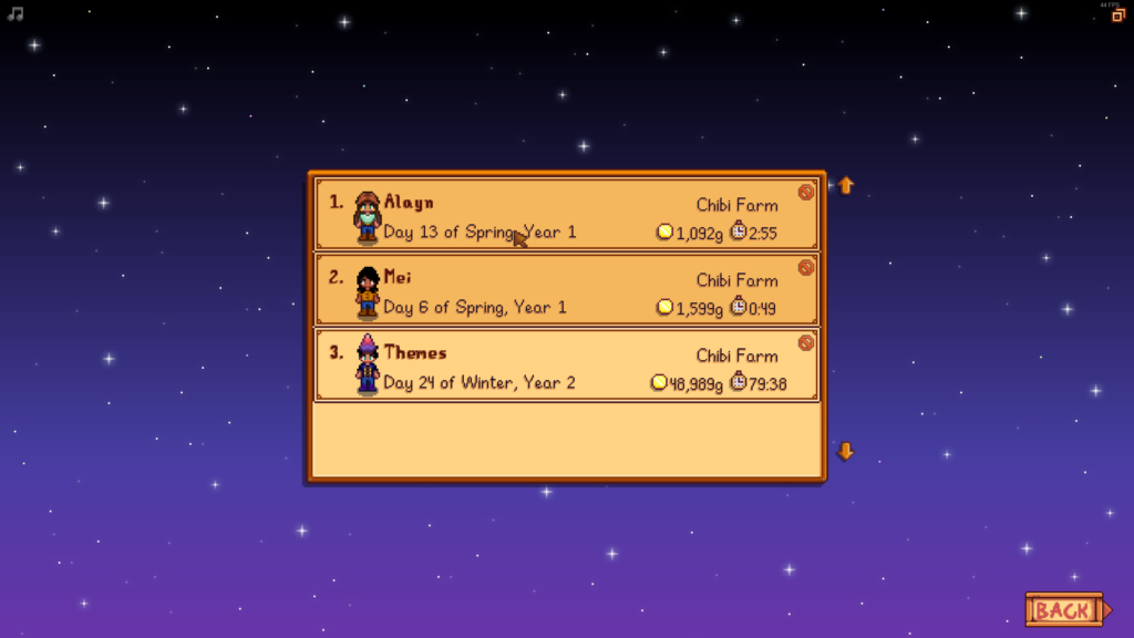 Stardew Valley Saves are listed 