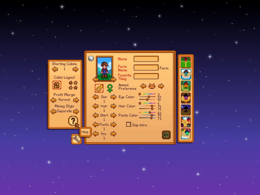 Co-Op Host Character Menu