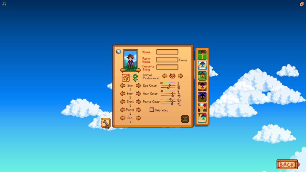 Wrench option highlighted in the new character screen on the bottom-left. 