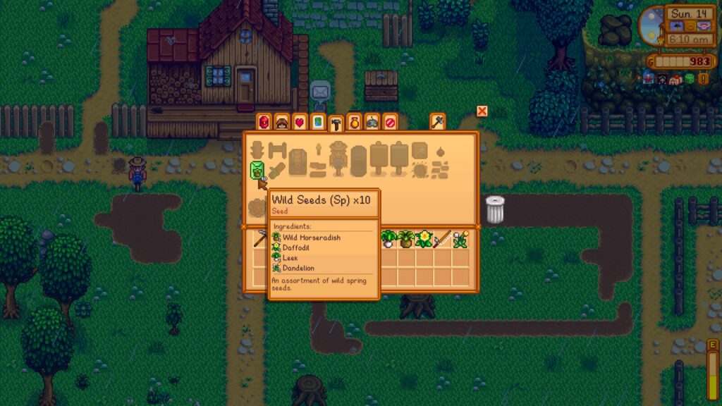 Wild Spring Seeds are craftable in the Crafting Menu in Stardew Valley